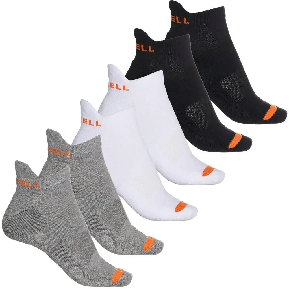 NEW Merrell Men Cushioned Low Cut Tab Socks 6 Pairs Breathable Black Gray White